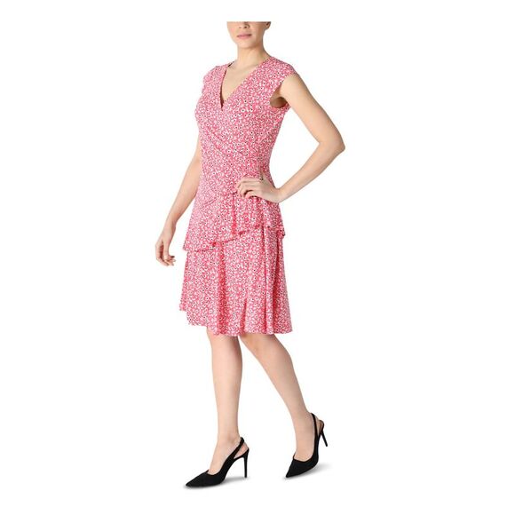 SIGNATURE BY ROBBIE BEE Womens Pink Cap Sleeve Fit + Flare Dress Petites PM - Picture 3 of 4